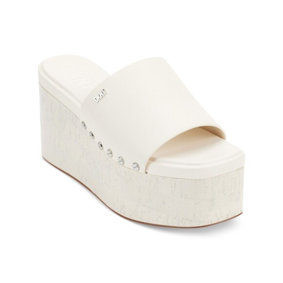 DKNY Alvy Studded Platform Wedge Slide Sandals, Eggnog, 9M - Picture 1 of 4